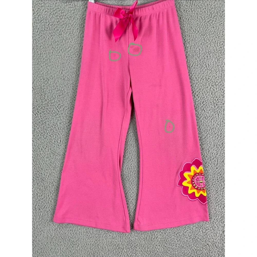 American Girl Pajama Pants Kids Size 7/8 Pink Good Flower Graphic Wide Leg